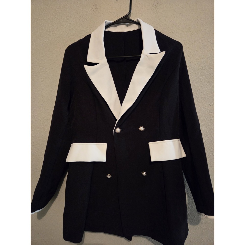 SHEIN Colorblock Tuxedo Blazer Size Medium White Double Breasted